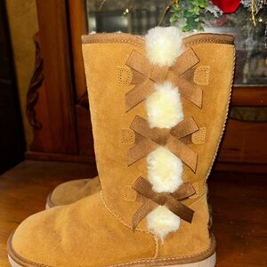UGG Tan Suede Boots with Bow Accents